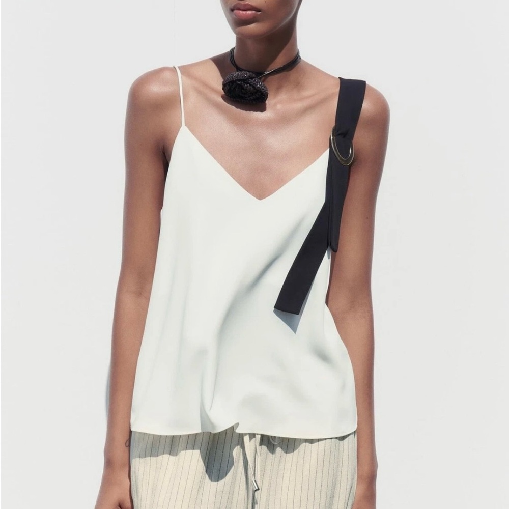 NWT Zara White Black Contrast Strap Camisole Cami Vest Top Medium M